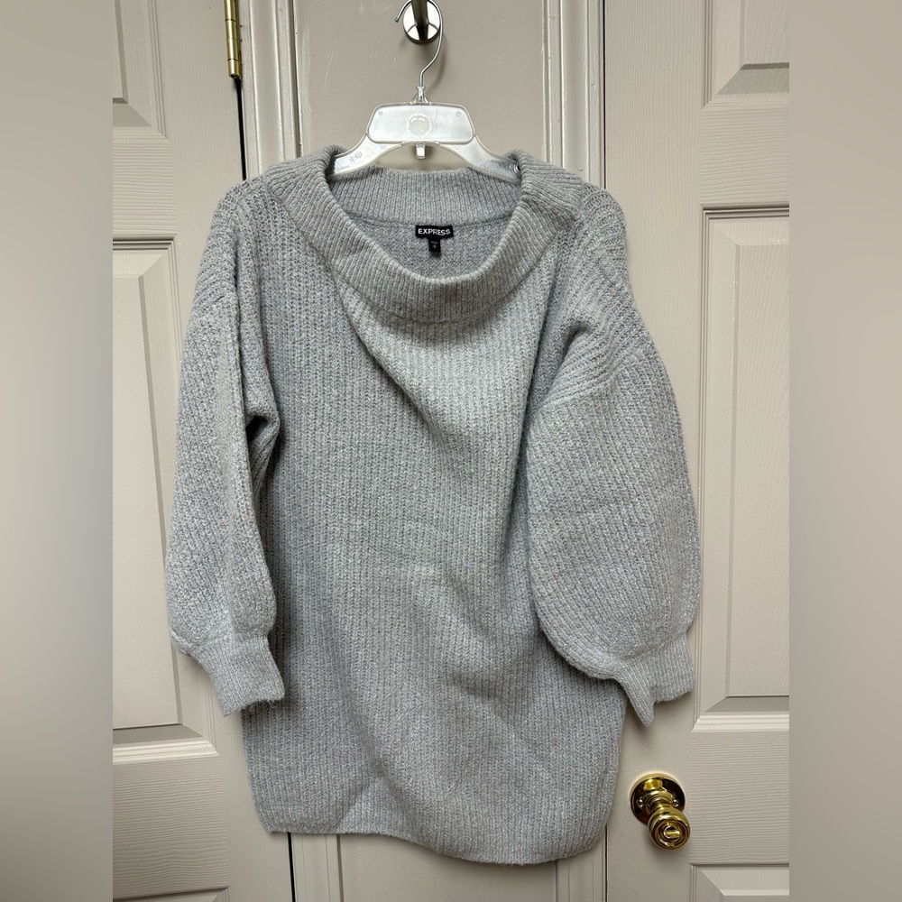 Express. Boatneck / off shoulder balloon sleeve sweater dress